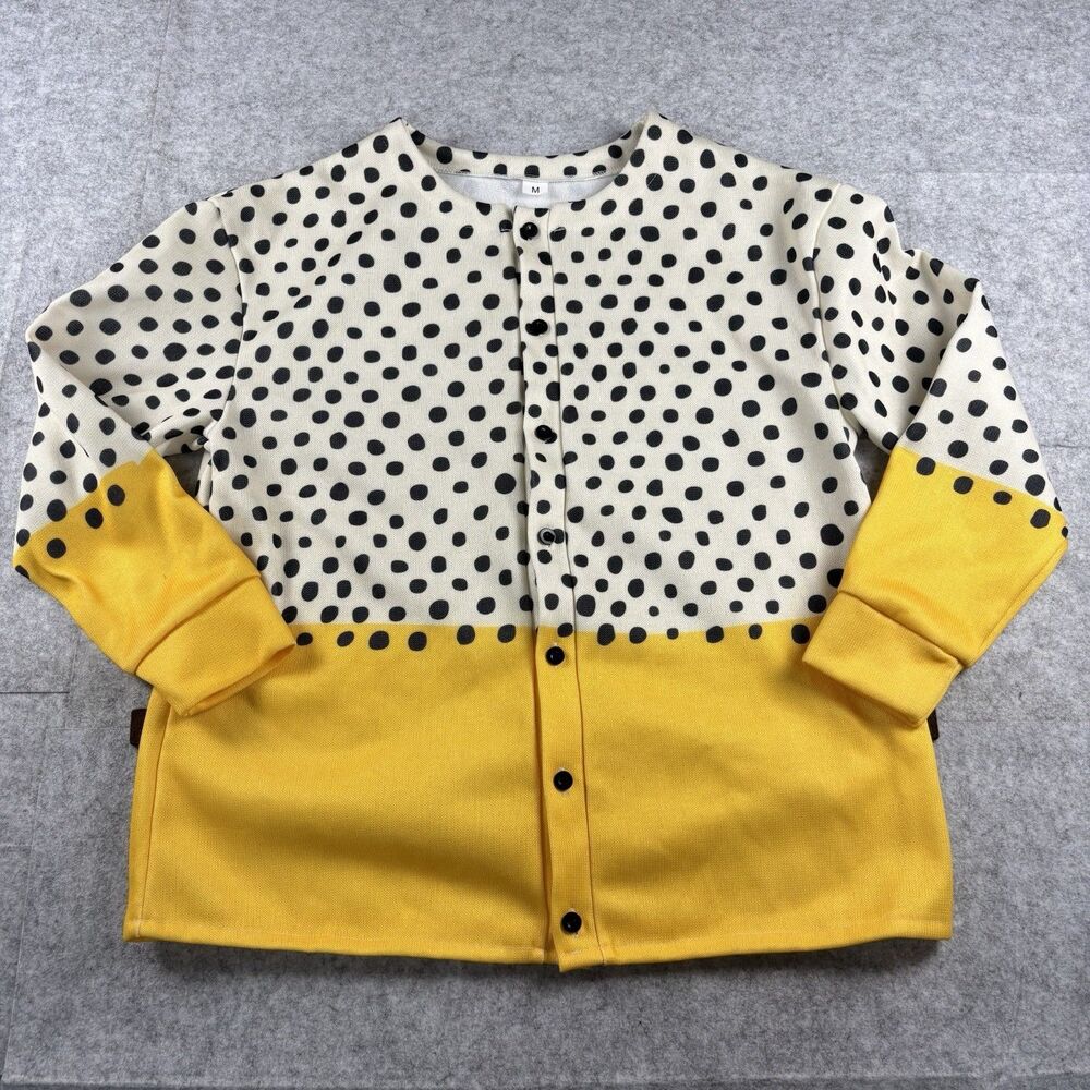 Vintage Unbranded Yellow Black Polka Dot Colorblock Knit Cardigan Womens Medium